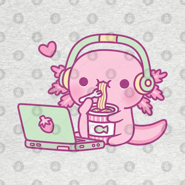 Cute Axolotl Loves Instant Noodles And Anime by rustydoodle